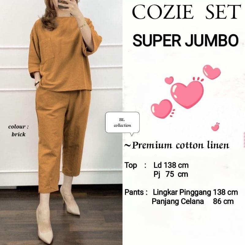 COZIE One Set Jumbo Setelan Wanita SUPER  JUMBO Terbaru XXXXL,One Set Katun Linen Premium Baju Outfit Cewek