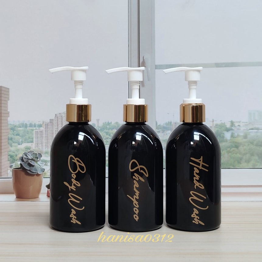 Botol Pump 250ml Aesthetic Tempat Sabun Cair Hitam Glossy Pump Luxury Gold