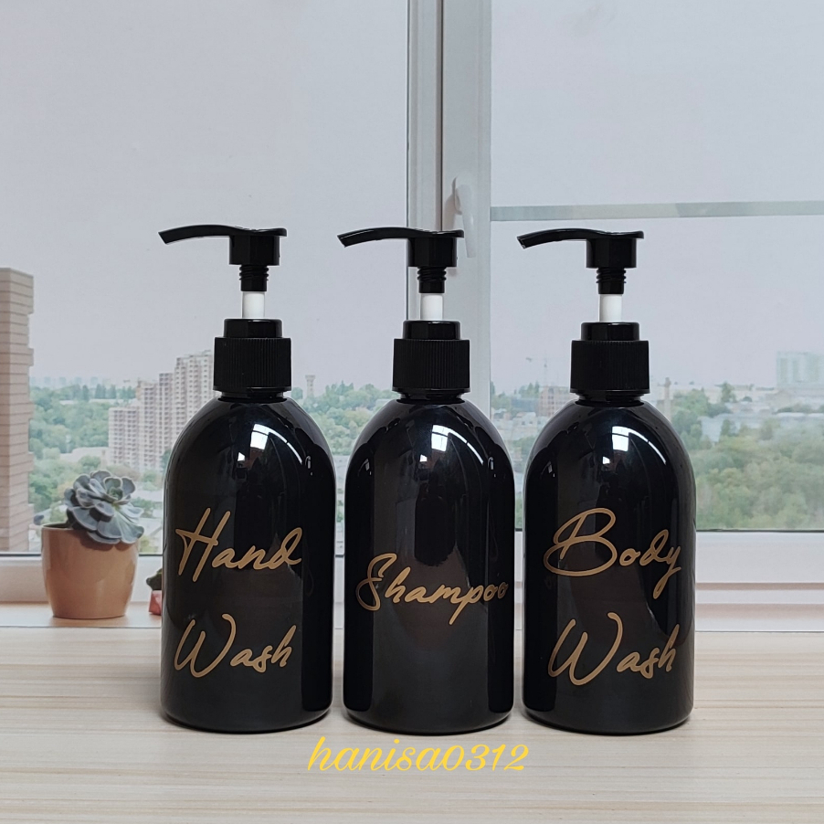 botol pump 250ml hitam glossy aesthetic botol isi ulang sabun cair