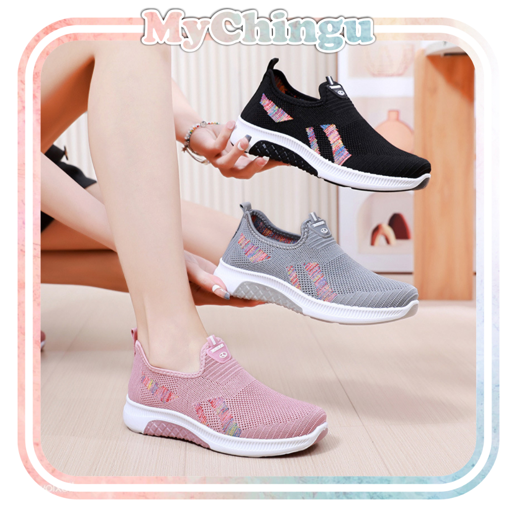 ❀ Chingu ❀ SEP034 (Tanpa Kotak) Sepatu Sneakers Wanita Warna Motif Sporty Model Korea Fashion Casual Sport Olahraga Import COD