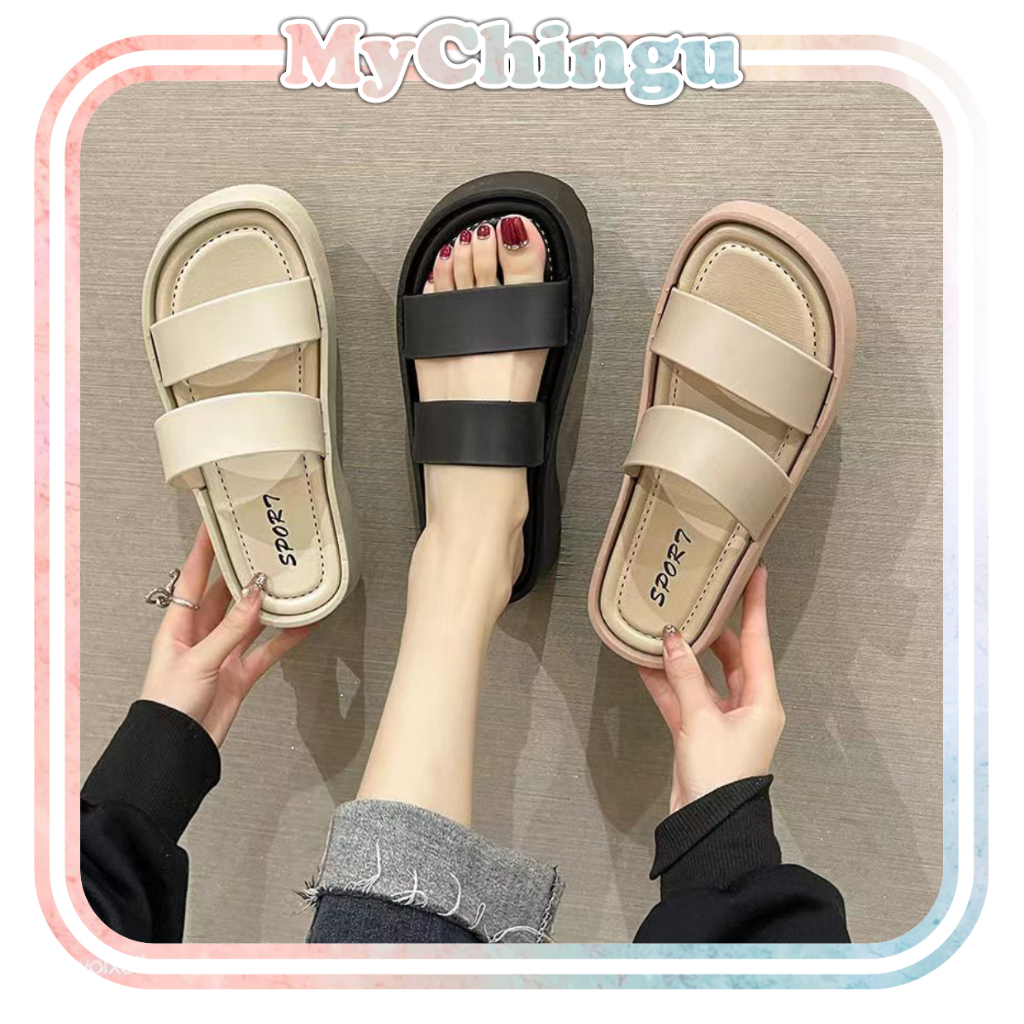 ❀ Chingu ❀ SA037 Sandal Wanita Polos Simple Warna Kasual Sendal Motif Ringan Empuk Santai Import Murah COD