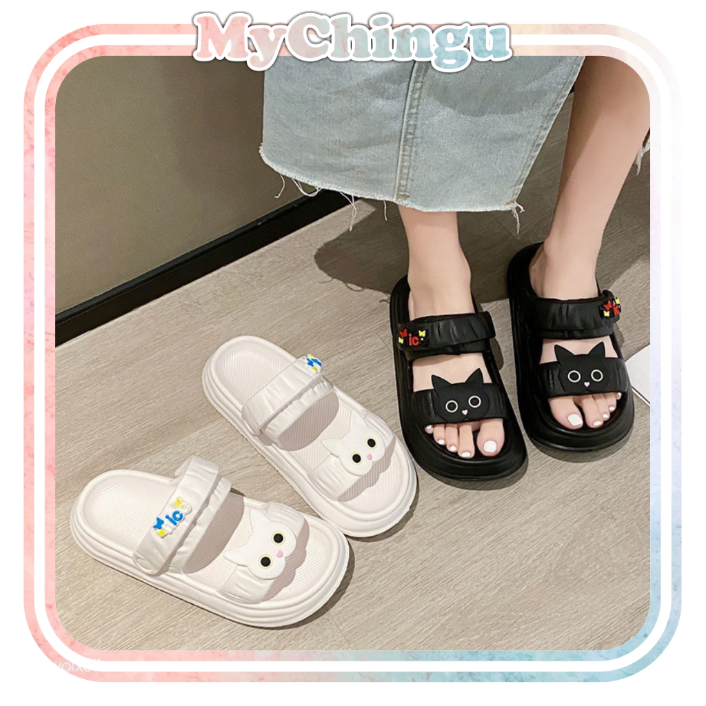 ❀ Chingu ❀ SA038 Sandal Wanita Empuk Motif Kucing Model Baru Kasual Lucu Sendal Motif Ringan Empuk Santai Import Murah COD