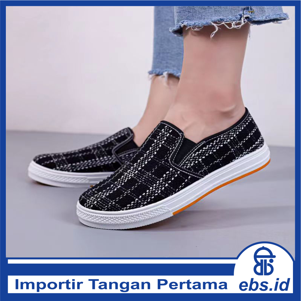 𝐄𝐁𝐒 ✅ COD SEP026 (Tanpa Kotak) Sepatu Sneakers Wanita Hitam Putih Kasual Model Korea Fashion Casual Sport Olahraga Import COD