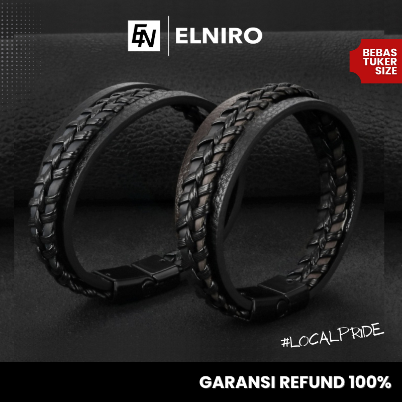 ELNIRO Gelang Kulit Pria NAKANO Leather Bracelets Cowok Cewek Wanita / INTERNATIONAL QUALITY