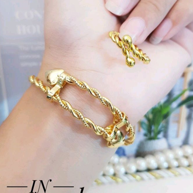 Xuping Gelang Lilit Set Cincin Lilit Gold Emas 24K Perhiasan Fashion Wanita Dewasa 506a4