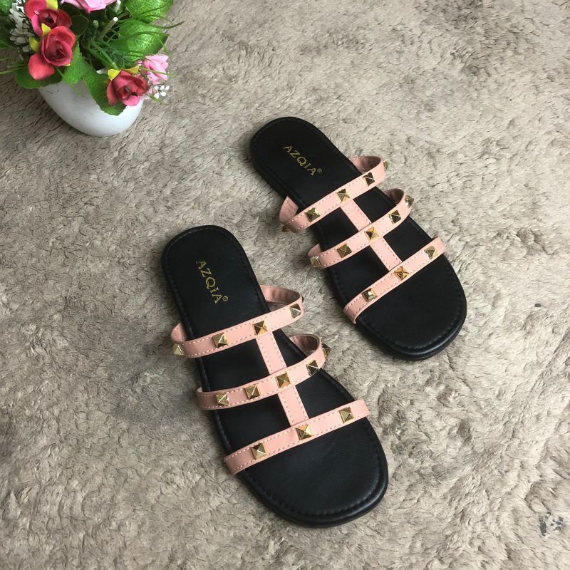 sandal flat teplek wanita premium piramide stode style
