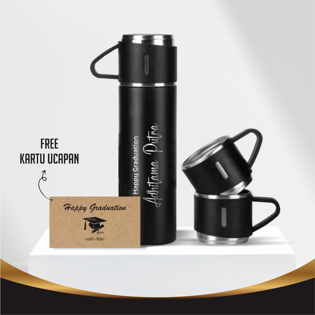 Termos Sultan Vacuum Flask Set / Botol Minum Cangkir Premium Free Grafir Nama