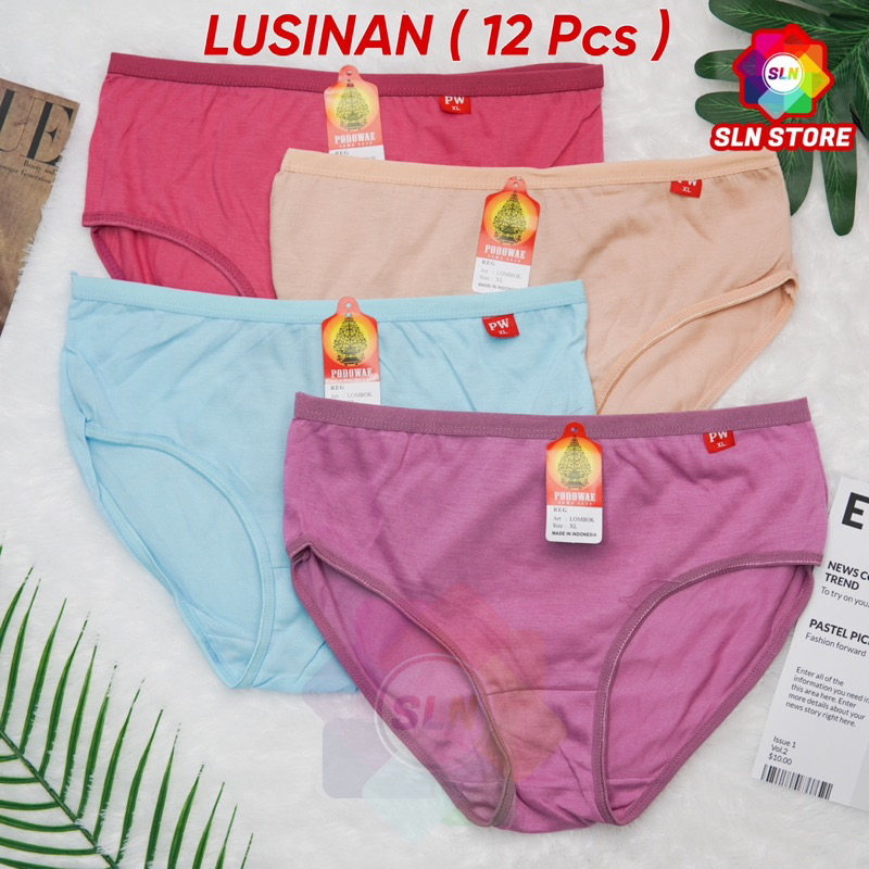 ( 12 Pcs ) CELANA DALAM WANITA MURAH BAHAN ADEM KARET ELASTIS CD POLOS PEREMPUAN SIZE M / L / XL / XXL