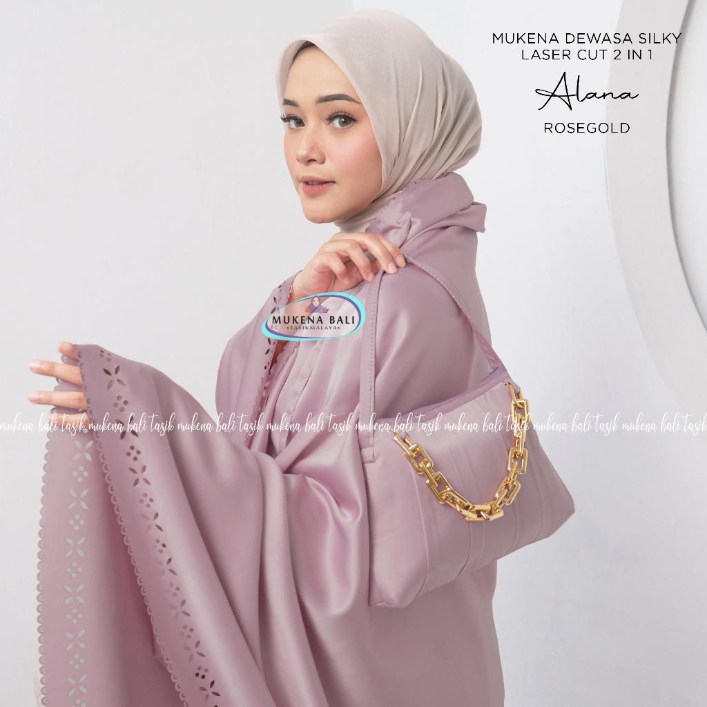 MUKENA BALI TASIK - MUKENA DEWASA SILKY LASER CUT 2 IN 1 POLOS ALANA