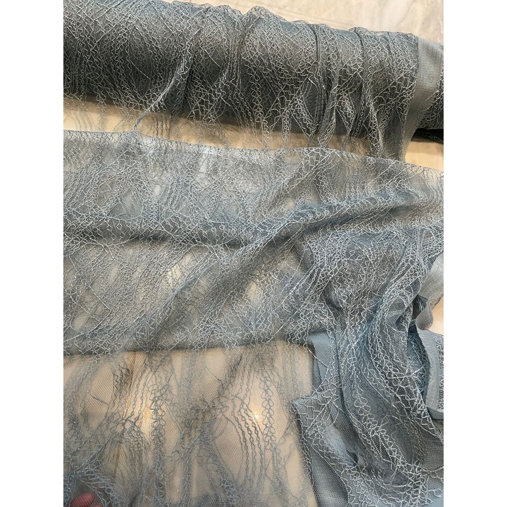 1/2 meter Kain Brukat Brokat Chantily Lace Amethyst Series Warna Biru Muda Dusty Blue