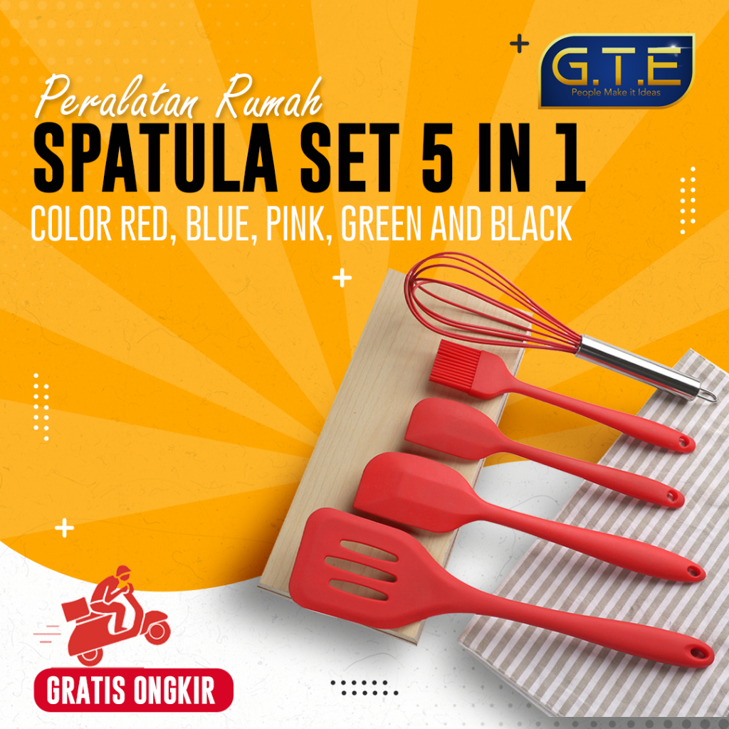 GTE | Set Alat Masak Silikon (Isi 5 pcs) / Spatula / Sutil Silikon Food Grade Tahan Panas | Baking Props Set 5in1
