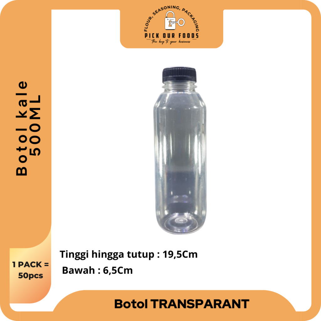 Botol Kale Plastik 500 ml (Round/Bulat) / Botol Kopi SUPER TEBAL  / Botol Kick / Botol Kotak - 44 Gram