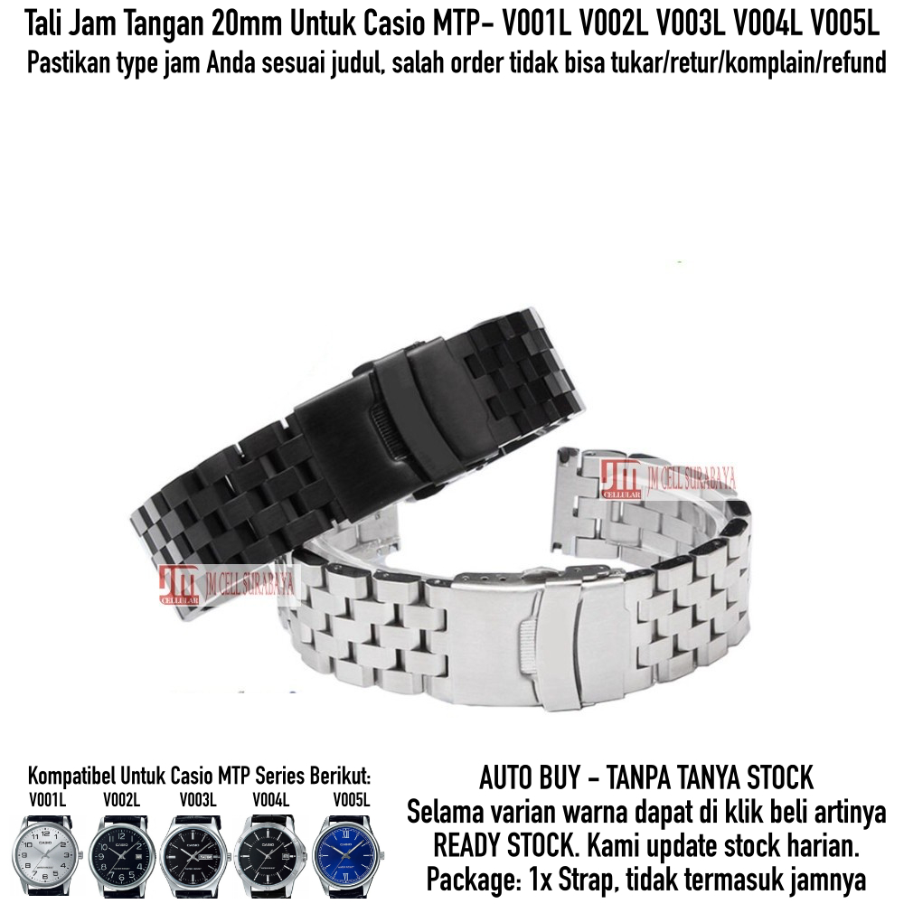 Super II Tali Jam 20mm Strap Casio MTP- V001L V002L V003L V004L V005L - Metal Stainless Steel Brushed Padat