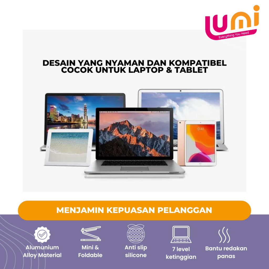 Dudukan Penyanggah Laptop Stand Portable Holder Lipat Notebook Tatakan Ipad Bahan Aluminium Alloy Single Adjustable Folding Tablet Kuat Kokoh Ringan