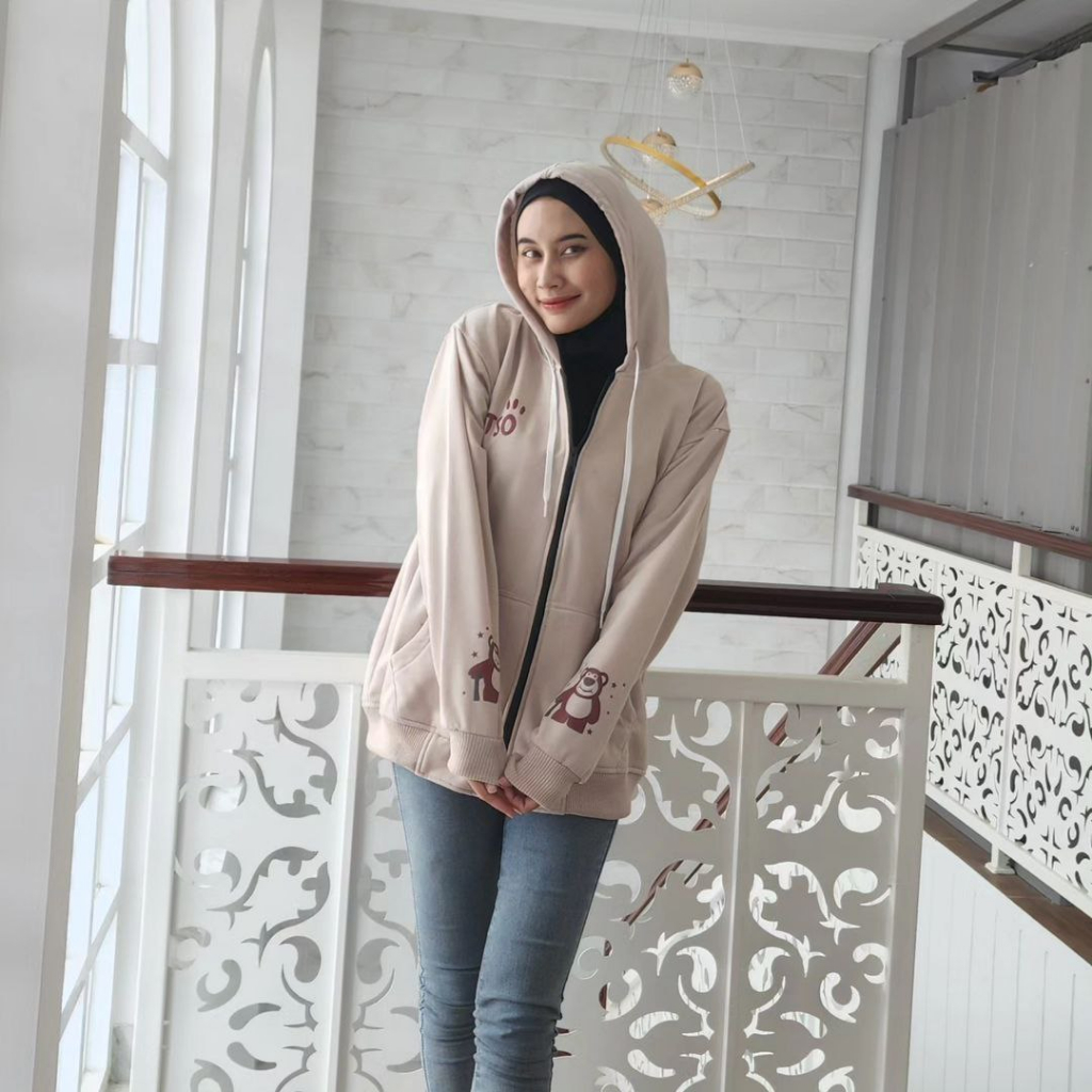 Nara Grosir - Lotso Latte Zipper Hodie l Jaket Hodie Wanita