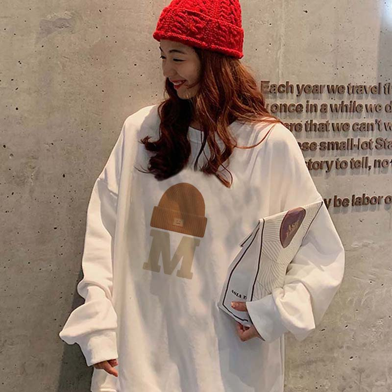 Kaos Stasan Wanita Oversize Sweater American Vintage Cartoon Graphic Letter Priting Top Kekinian Casual Sweater