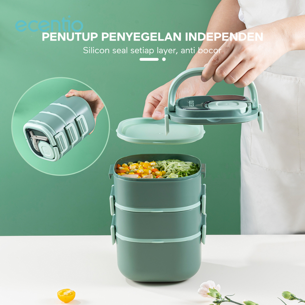 ecentio Kotak Makan Kapasitas dhuwur lunch box 1320/1840ml Free tempat sambal portable dan tas bekal kotak makan anti tumpah