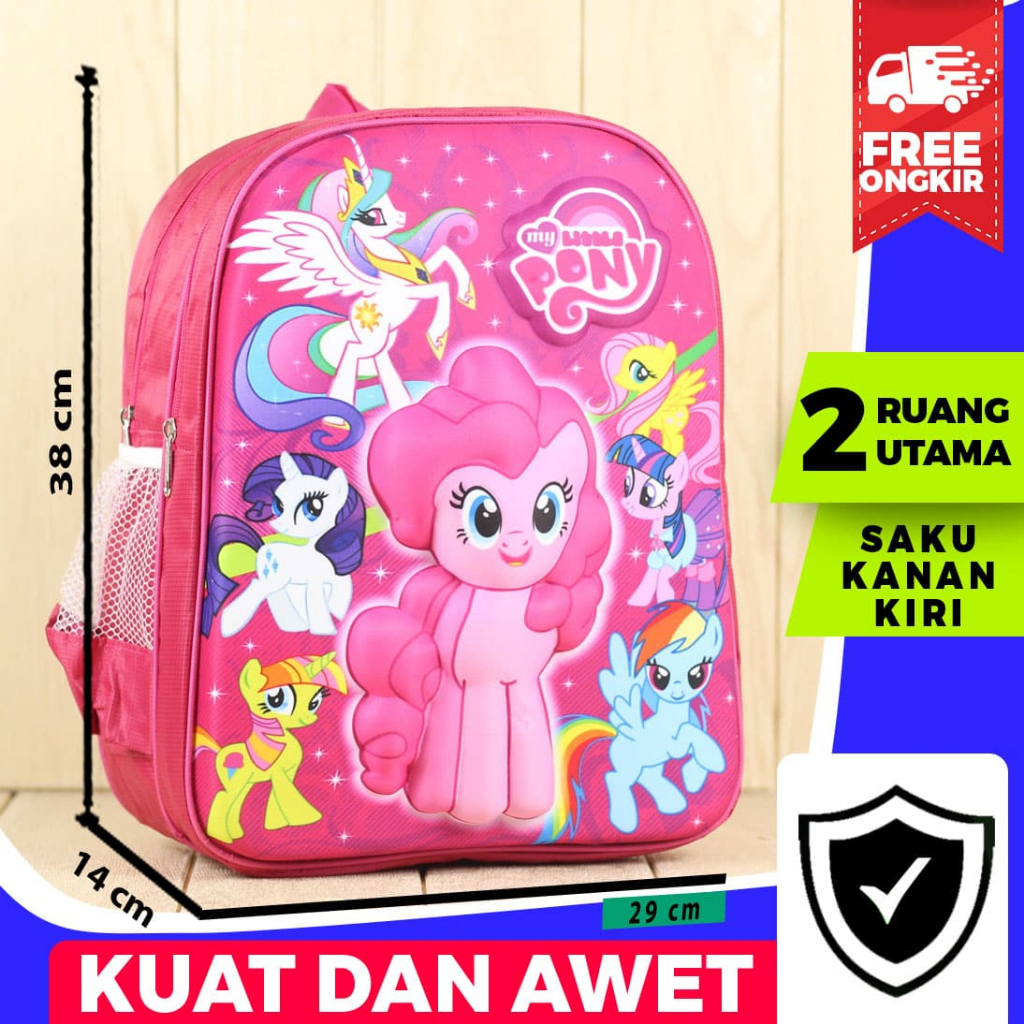 Tas Ransel Sekolah Little Pony Pink 3D Anak Perempuan TK Paud Ransel Sekolah Tebal Anak SD Lucu Cantik Tas Pink Termurah Timbul Keren