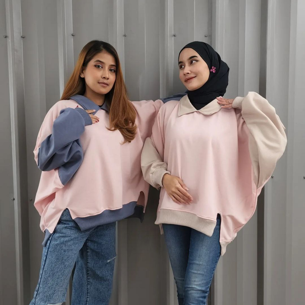 Nara.Grosir - Colar Batwing Jumbo l Sweater Oversize Wanita