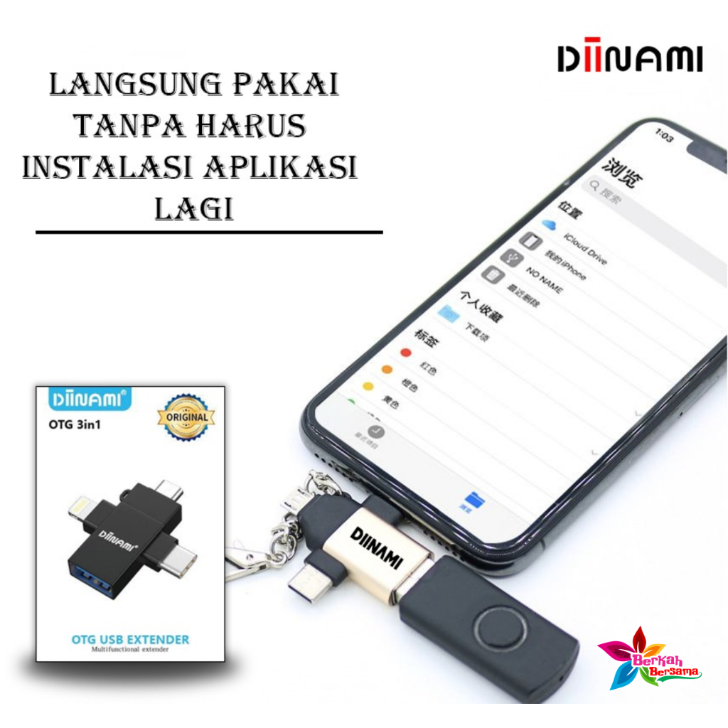 DIINAMI OTG 3in1 Type-C Lightning Micro USB Type C Android iPad Multi Devices BB8460