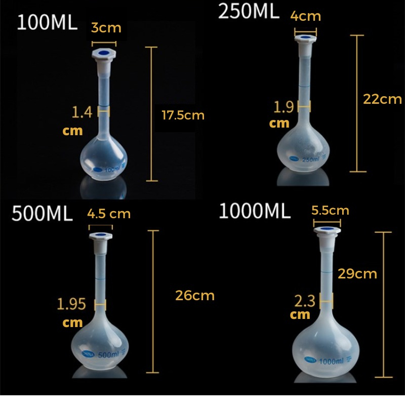 Gelas Ukur Laboratorium SIze Besar Labu + tutup Volumetrik / Labu Ukur / Labu Takar / Volumetric Flask