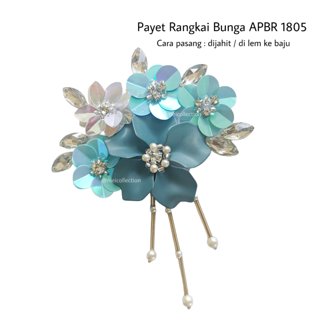 payet rangkai bunga 3d APBR 1805 navy silver light blue kebaya bali gaun pesta
