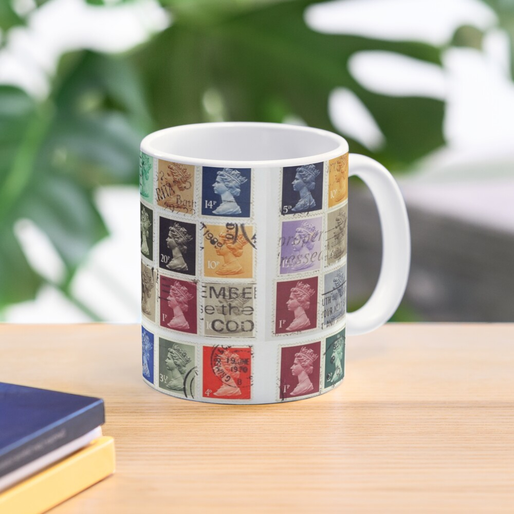 Mug Keramik British postage stamps with a Queen Elizabeth