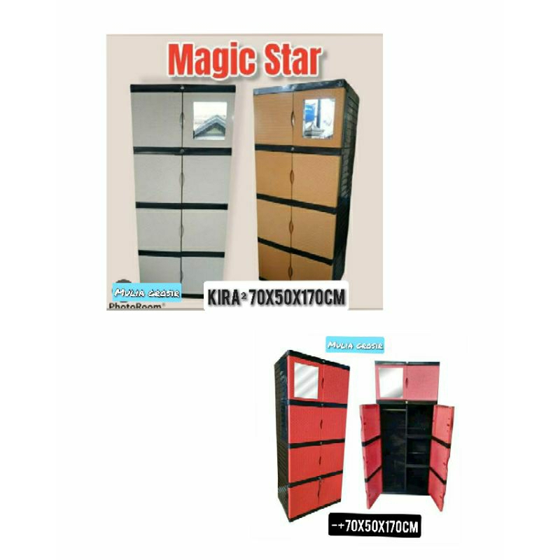 Lemari Plastik MagicStar Rotan Model Gantung Kaca / Lemari Baju / Lemari Pakaian