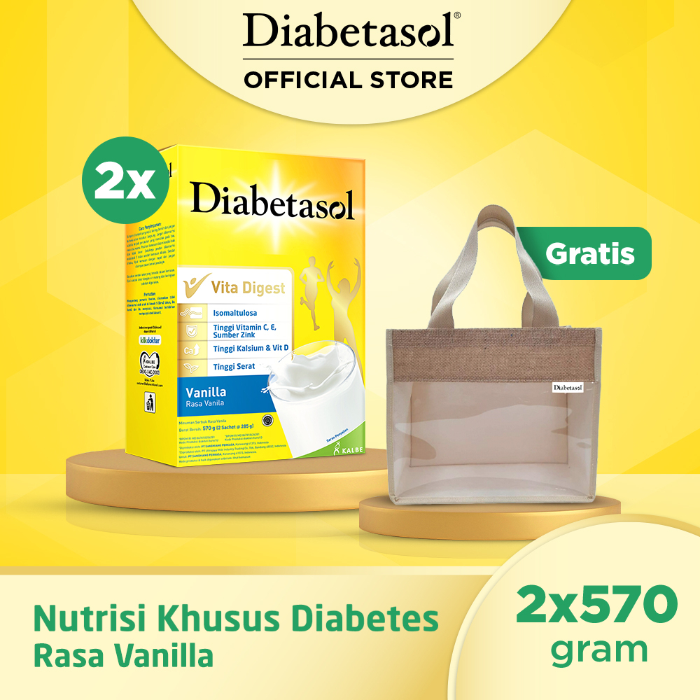 

Buy 2 Diabetasol Vanilla 570g Free Tote Bag