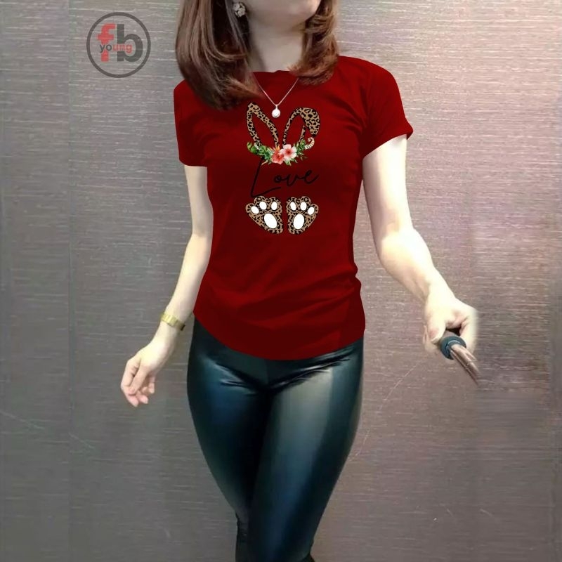 fbyoung T-shirt wanita lengan pendek/atasan wanita kaos spandex premium