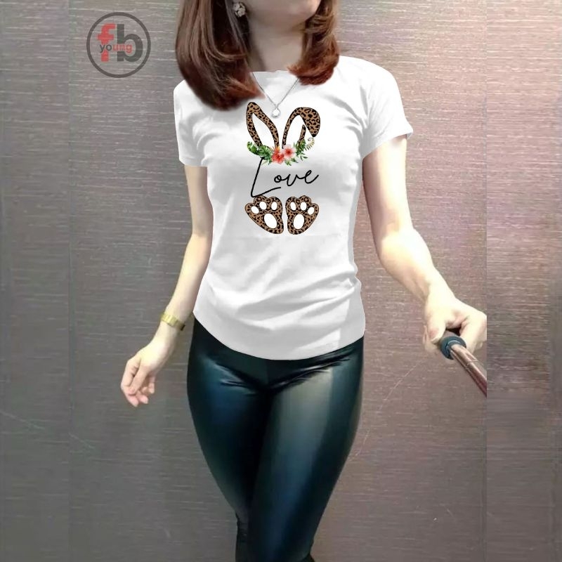 fbyoung T-shirt wanita lengan pendek/atasan wanita kaos spandex premium