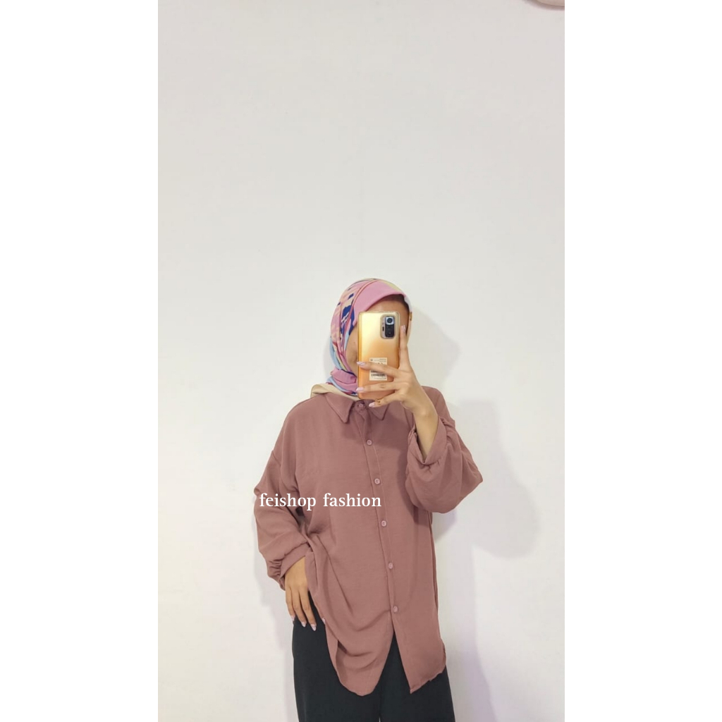 Ha-ri Shirt | Kemeja Wanita Oversize - Basic Shirt Kemeja Polos Bahan Crinckle Airflow