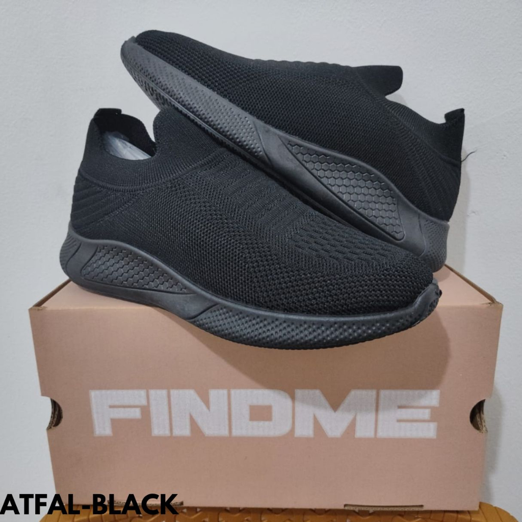 FINDME 25-40 ATFAL SEPATU SNEAKERS ANAK RINGAN PRAKTIS LENTUR MODEREN FULL BLACK BAHAN FLYKNIT IMPORT