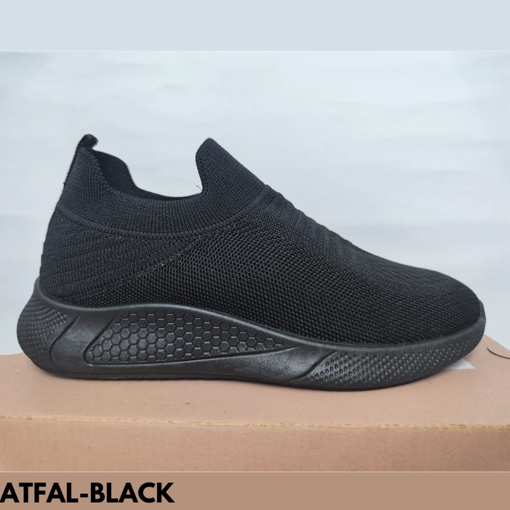FINDME 25-40 ATFAL SEPATU SNEAKERS ANAK RINGAN PRAKTIS LENTUR MODEREN FULL BLACK BAHAN FLYKNIT IMPORT