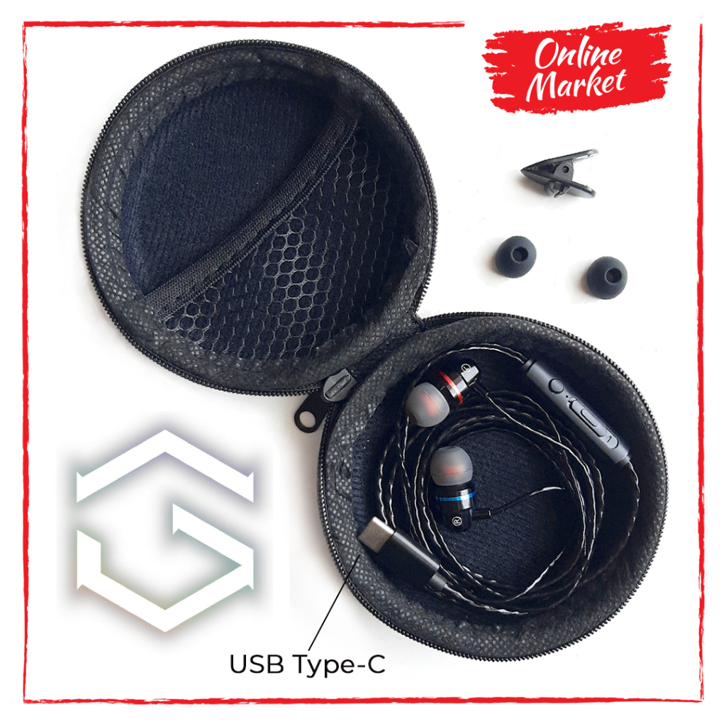 GOON Original Earphone dengan Pouch Penyimpanan | In-Ear Stereo 4D Super Bass dengan Mic Kabel Jack 3.5 mm &amp; USB Type-C | Headset Tahan Keringat | GARANSI UANG KEMBALI