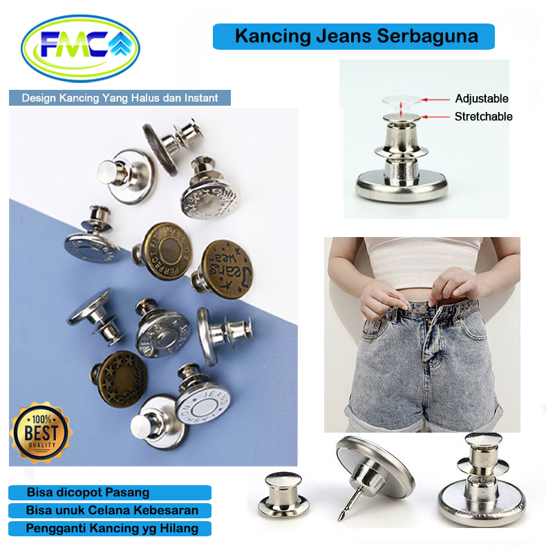 Kancing Celana Jeans Serbaguna Kait Pengecil Celana Unisex Wanita Pria Pin Bros Instan Pengganti Kancing Rusak Tanpa Vermax