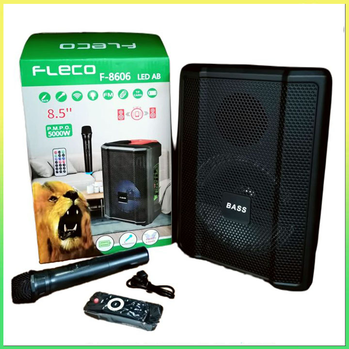 speaker bluetooth karaoke Fleco F-8606 LED AB Bonus Mic 1 Wireless/TANPA KABEL Speaker meeting