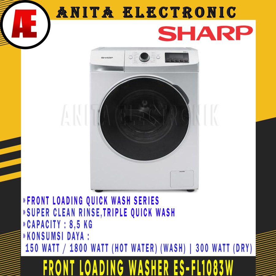 SHARP MESIN CUCI 8,5 KG FRONT LOADING ES-FL1083W