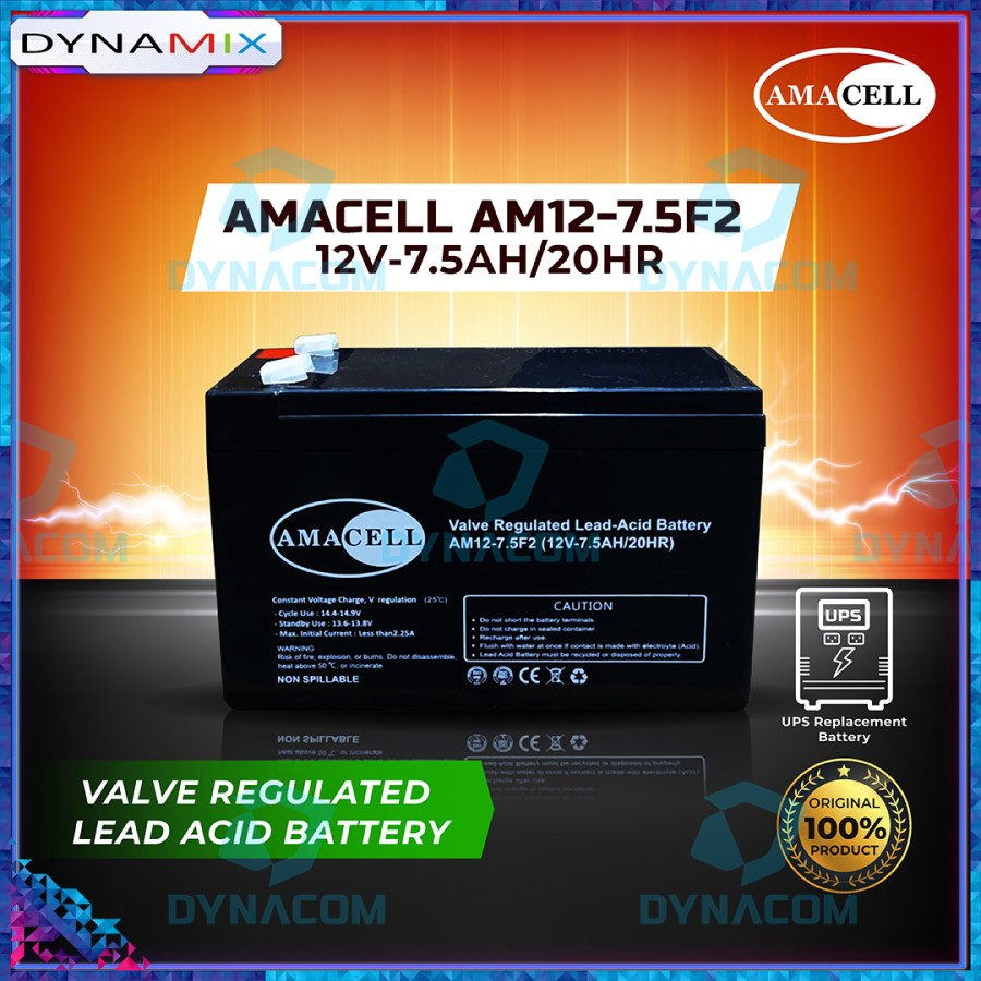 Baterai UPS AMACELL AM12-7.5F2 12V 7.5AH - Aki Kering | Battery pengganti untuk UPS