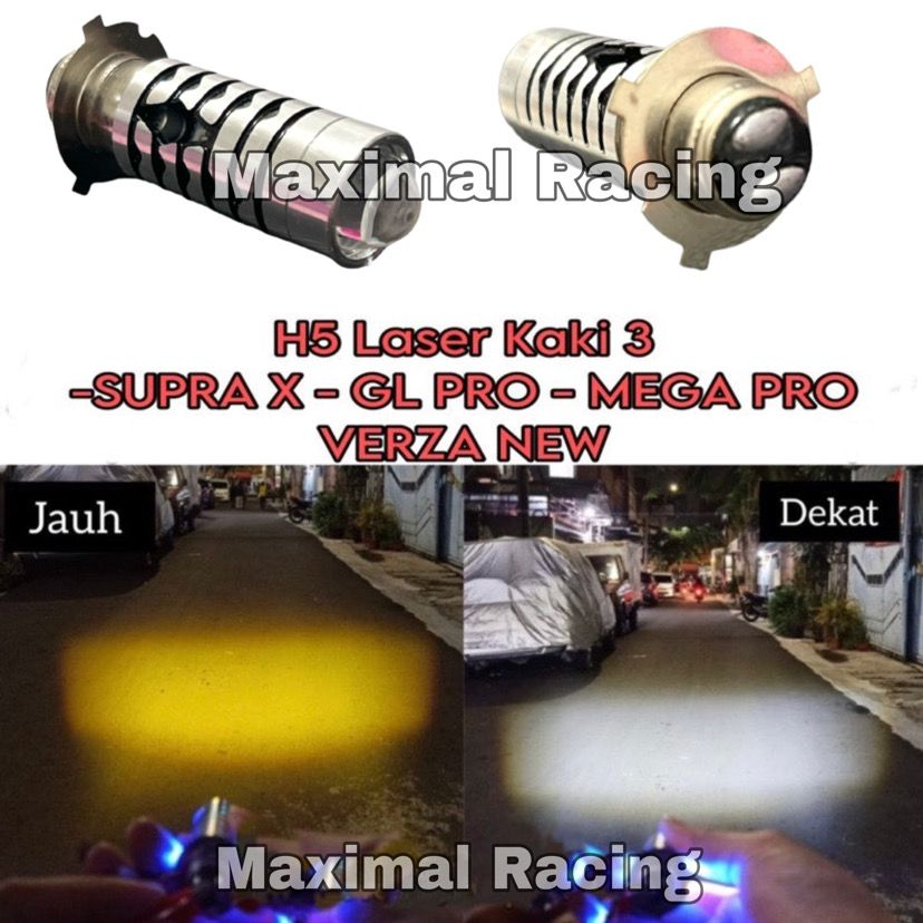 Lampu H5 Laser Kaki 3 Supra X GL Pro Megapro Verza New Hi Loo Putih Kuning Senja Biru