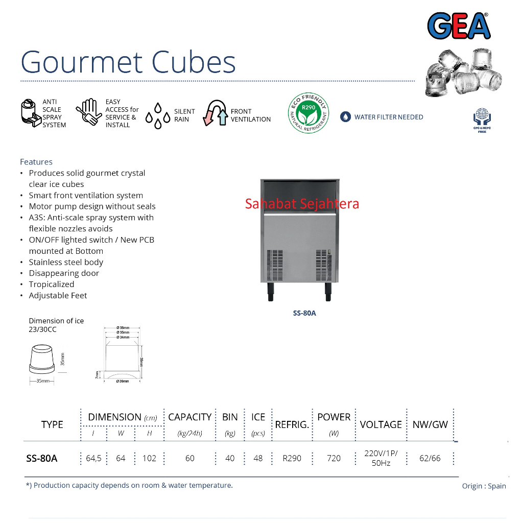 GEA Gourmet Cubes SS-80A Mesin Pembuat Es