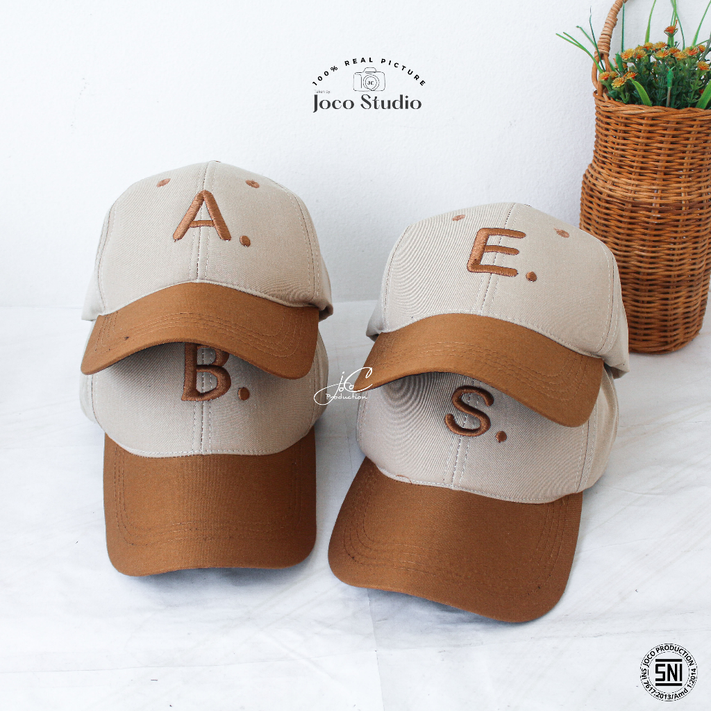 Jocoproduction - Topi REMAJA SAMPAI DEWASA Baseball Premium Bordir Alfabeth Cream Coklat