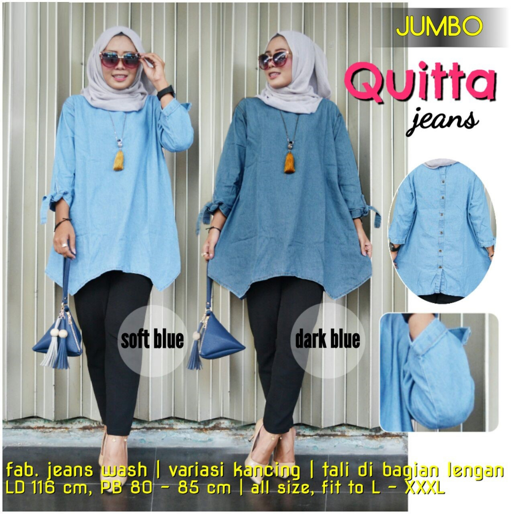 JEINA TOP ORI /ATASAN JEANS MURAH / JASUN TOP / BLOUSE JEANS JUMBO WANITA