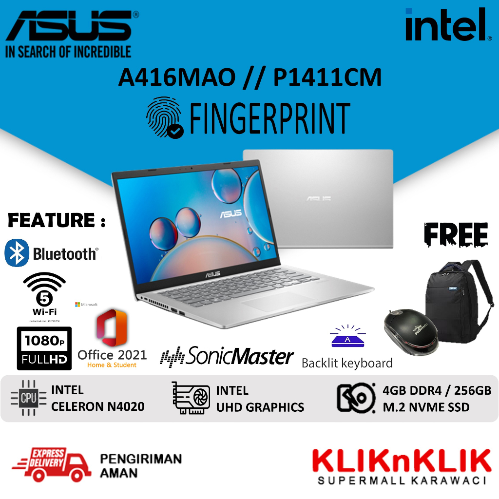 LAPTOP ASUS MURAH ASUS VIVOBOOK P1411CM N4020 RAM 8GB SSD 512GB 14 FHD WINDOWS 10