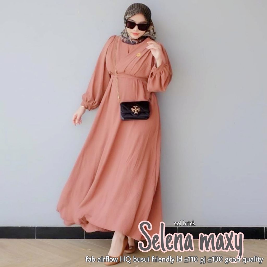 Salena Maxy Dress Gamis Muslim Crinkle Airflow Original Produk