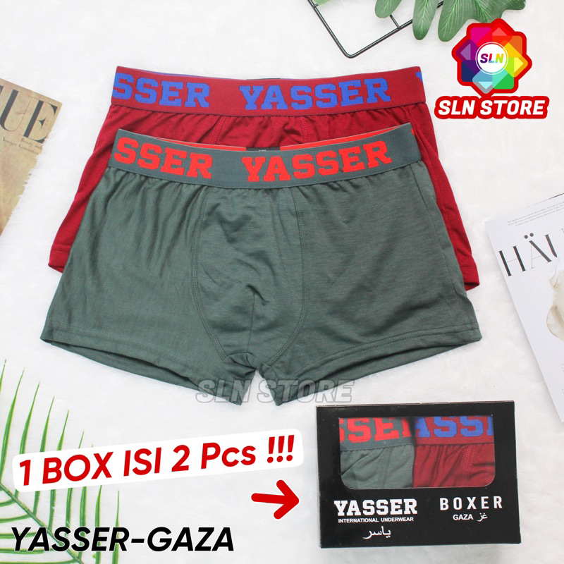 ( 2 Pcs ) CELANA DALAM BOXER PRIA YASSER GAZA BOX CD LAKI LAKI PREMIUM SPANDEX BOX ISI 2 Pcs