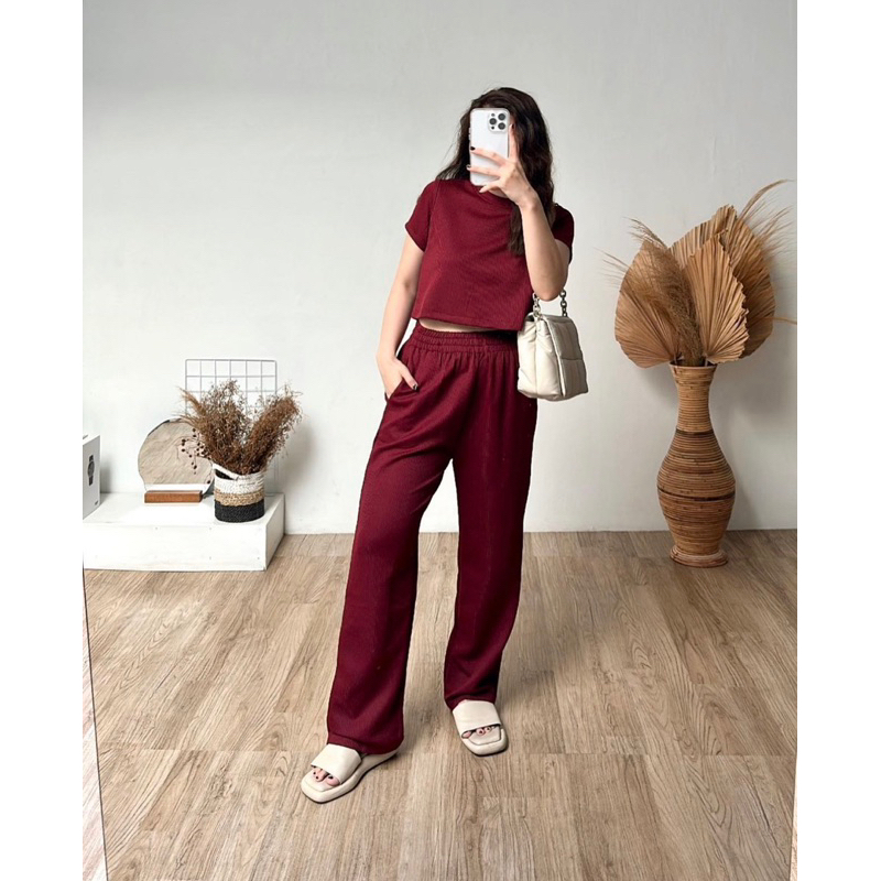 Quby Set  | Fashion Set Basic Atasan dan Bawahan Wanita | Nyaman Cocok untuk Kuliah Kantor Hijab Fri