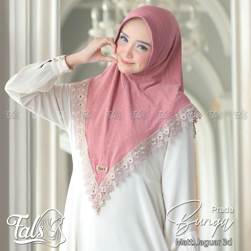 (Ori Fals) BUNGA PRADA •jilbab instan jersey jaaguuar•hijab instan pet renda