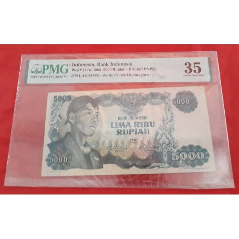 Uang Kuno Indonesia Rp 5000 Lima Ribu Soedirman 1968 PMG