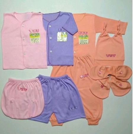 6 Pcs/3 Stel Baju Bayi Baru Lahir Setelan Newborn Lengan Panjang Pendek Kutung+Topi Sarung Tangan Kaki Lengkap